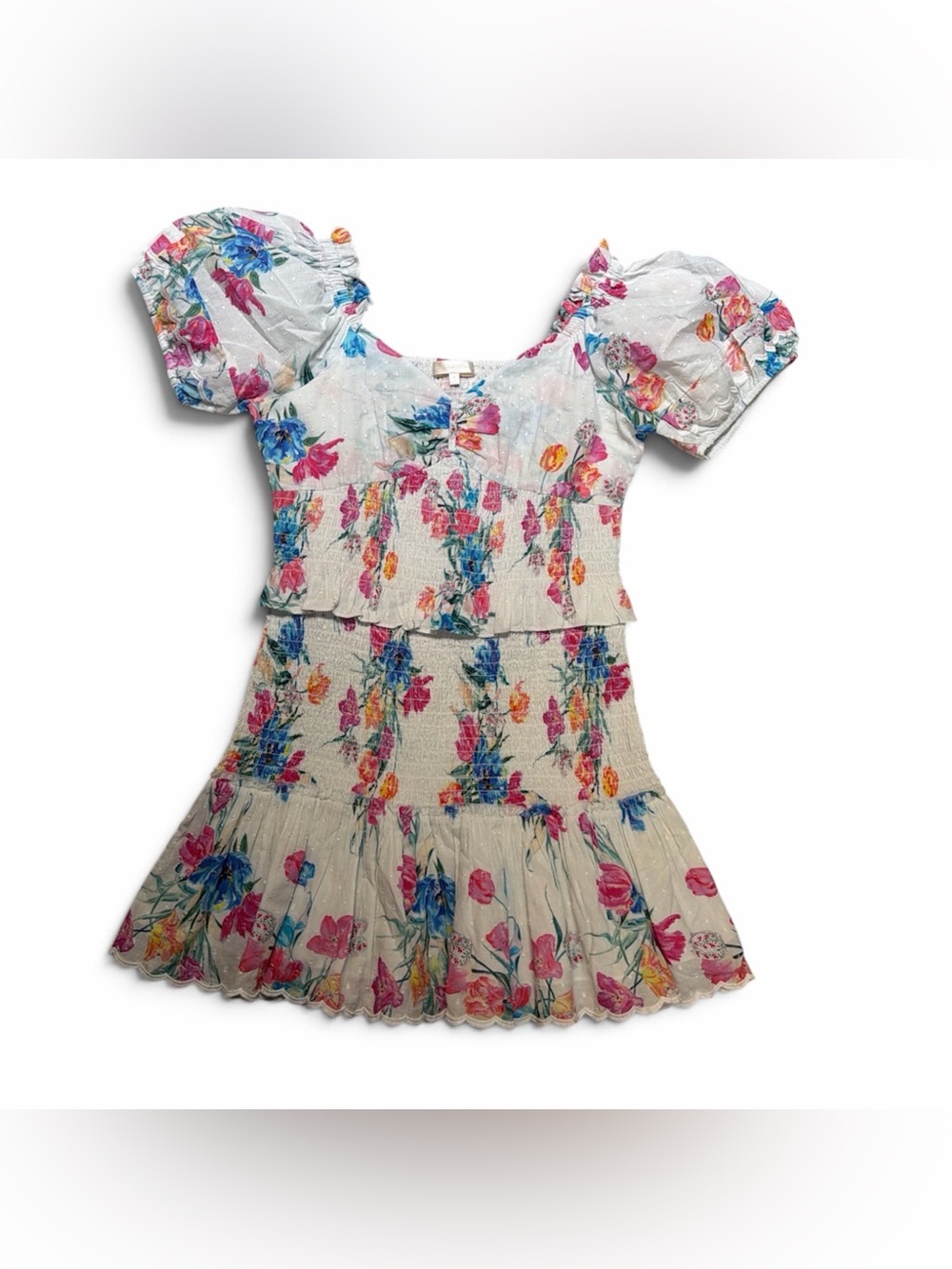 LoveShackFancy Jarrah Smocked Floral Cotton Mini Dress – Medium